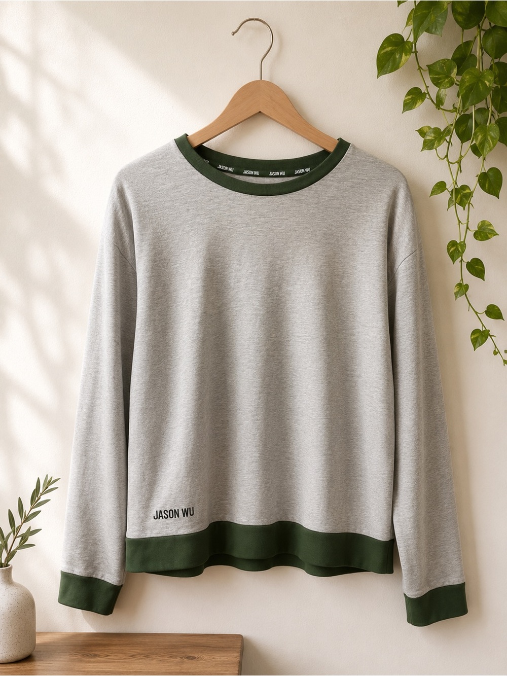 Jason Wu Grey Crewneck Sweatshirt with Green Trim